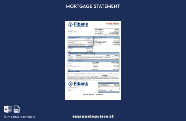 modello di estratto conto mutuo bancario Bulgaria Fibank in stile verificato